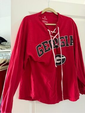 Fanatics Red Georgia Lace-Up V-Neck Long Sleeve Top